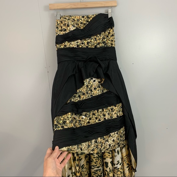 Jovani Dress Gown Prom Hi-Lo Sequin Animal Print Tiger Black Mini Train - Picture 3 of 9